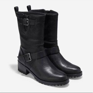 Cole Haan Fabrizia Nike Air Black Leather Moto Buckle Combat Boot 9